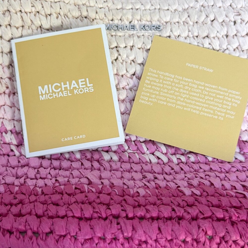 Michael Kors Straw Tote Bag Pink Gradient With Shoulder Strap - Picture 10 of 10